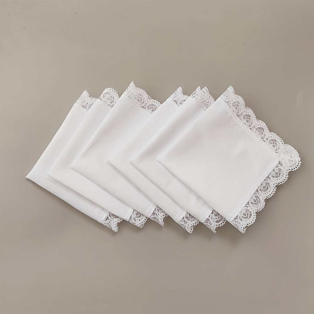 Set of 6 White Lace Trim Handkerchiefs for Wedding Decor and DIY Projects 9.8 Inches