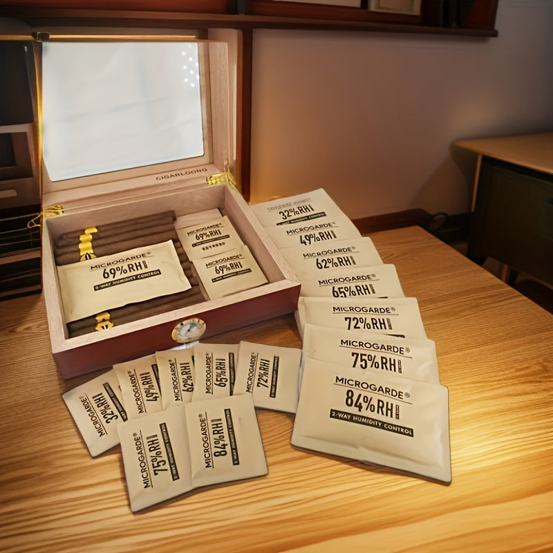 2pcs Portable Cigar Humidity Control Bags Beige Dual-Action No Electricity