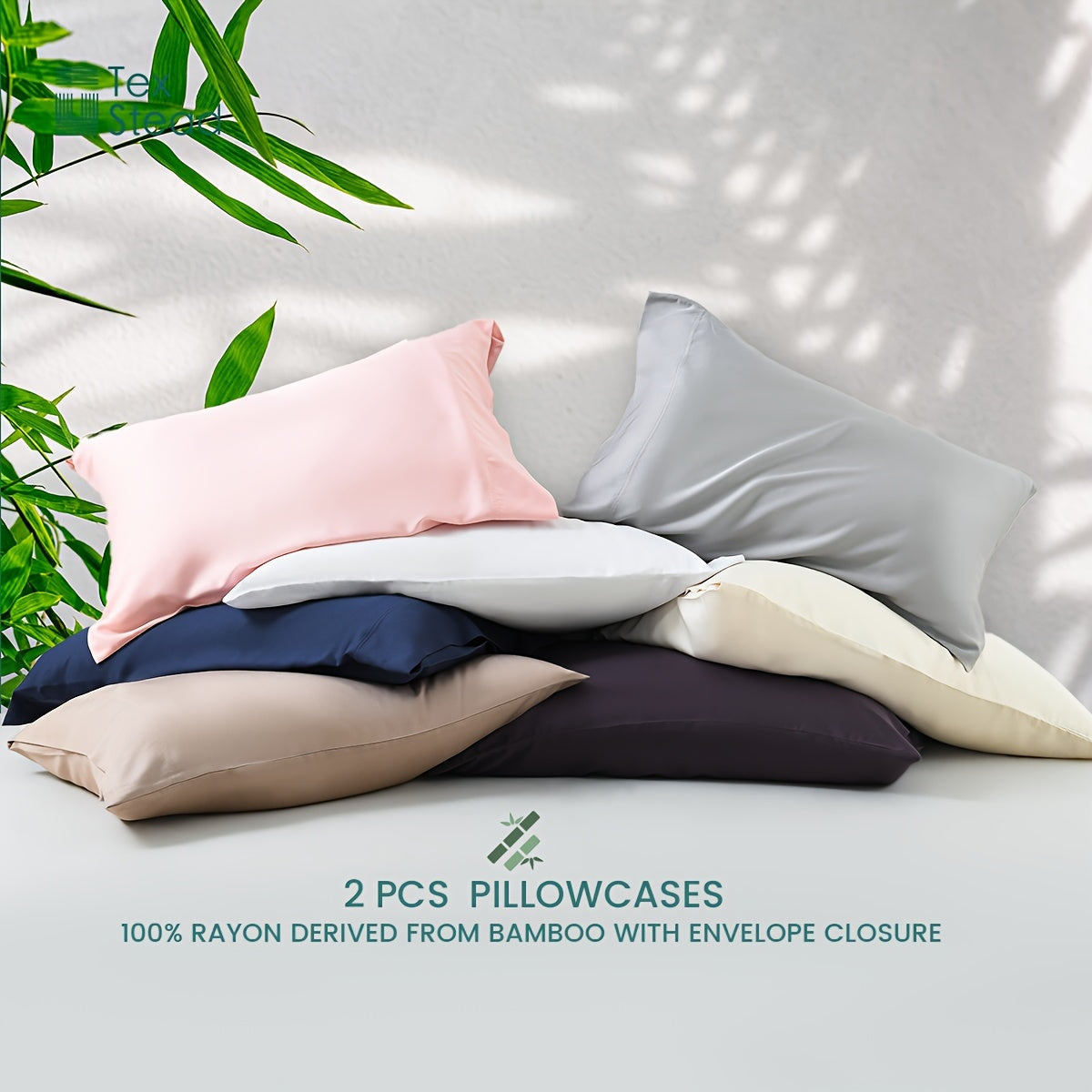 Pink Bamboo Fiber Pillowcases Set Soft Breathable Hypoallergenic Machine Washable