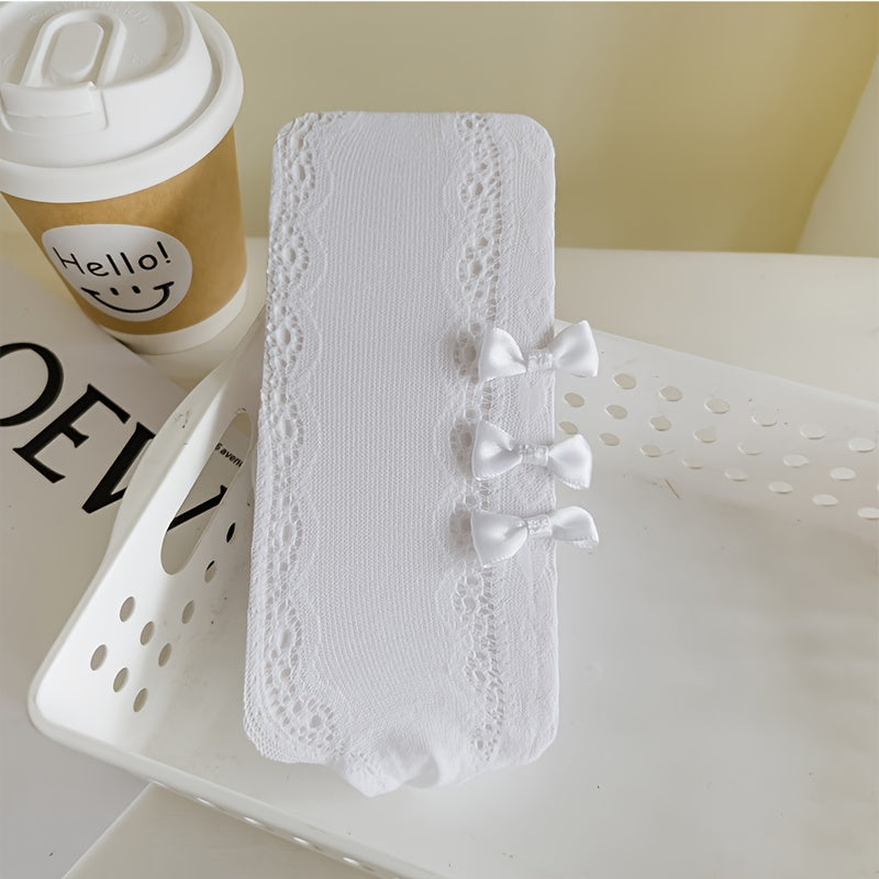 Girls' Kids Tights Spring Summer Thin Style Lace Bow Solid Color Knit Fabric