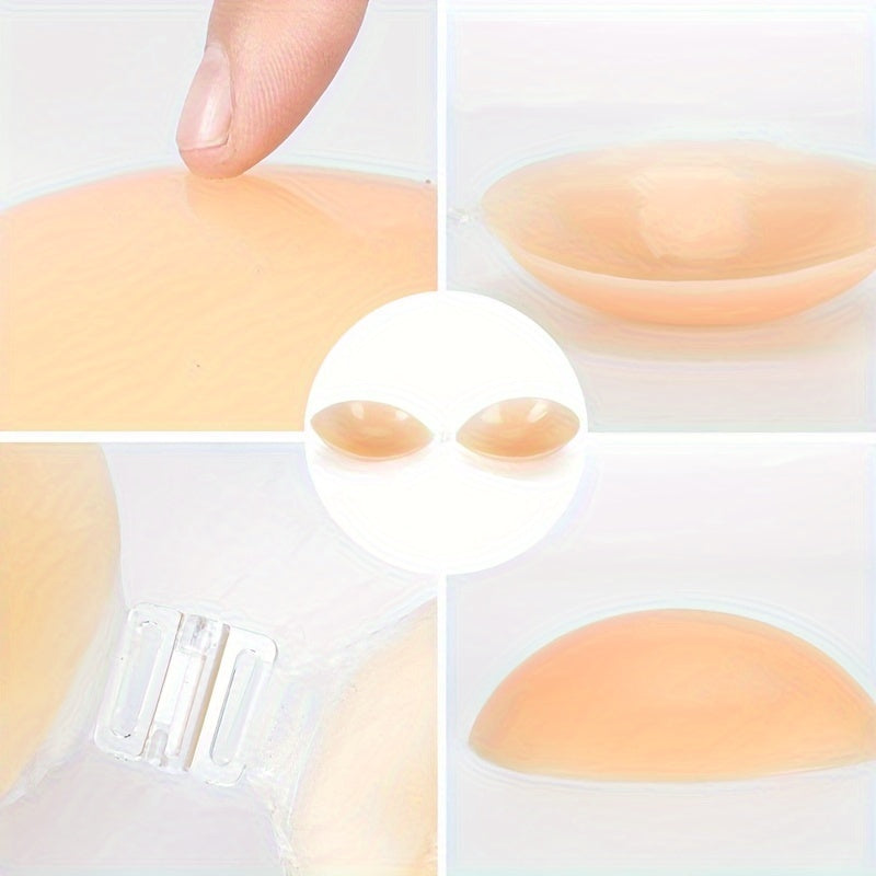 Silicone Strapless Invisible Bra with Self-Adhesive Backless Push-Up Nipple Covers for Women