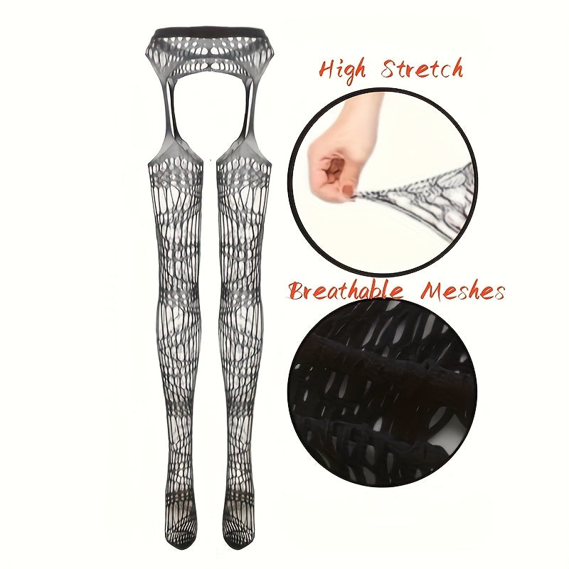 Women's Large Fishnet Pantyhose Set with Garter Belt and Suspender