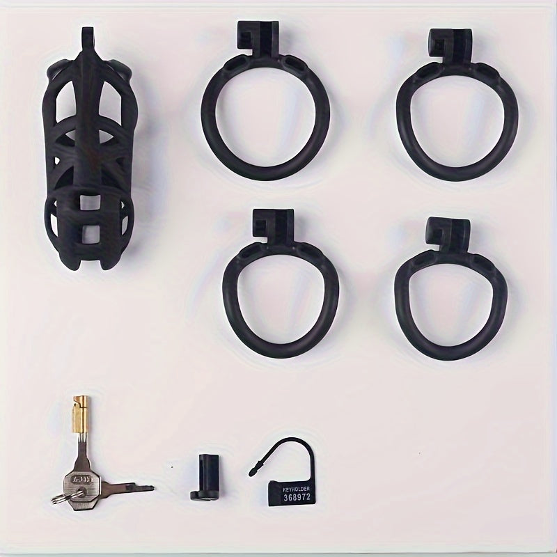 Male Black Breathable Chastity Device with Anti-masturbation Ring