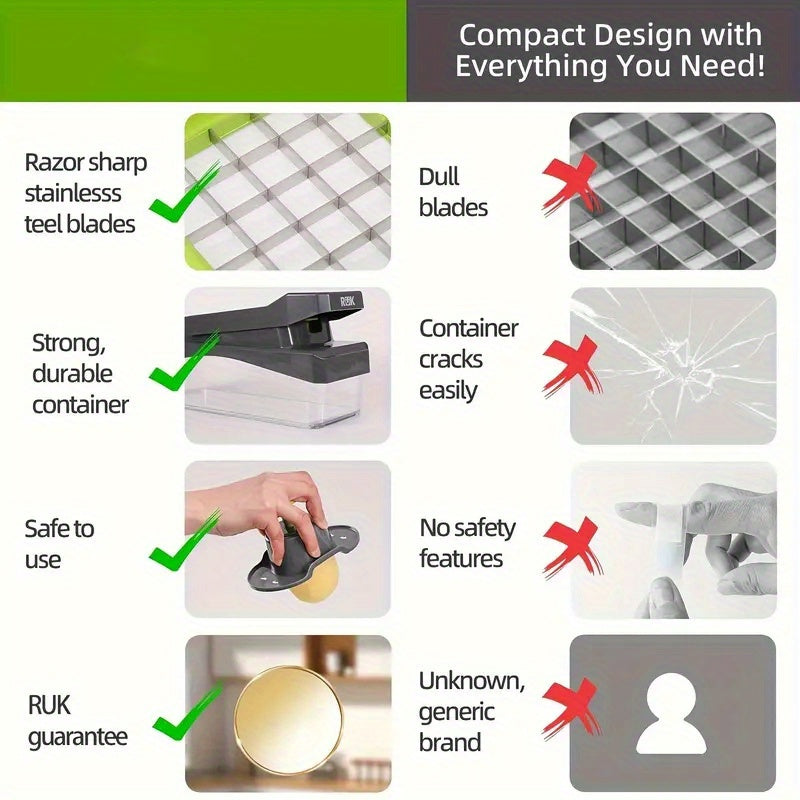 Juego de 16 piezas de cortador de verduras manual con cuchillas ajustables y cesta grande