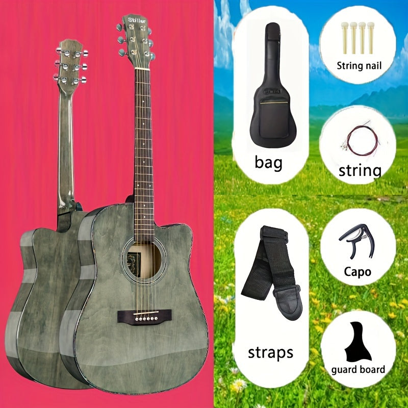Beginner Acoustic Guitar 101.6cm Spruce Top Rosewood Fingerboard Maple Neck Basswood Sides Includes Bag Straps Tuner