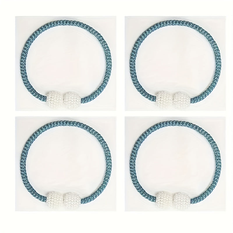 Set of Four Magnetic Curtain Tiebacks with Pearl Ball Decor for Living Room and Bedroom