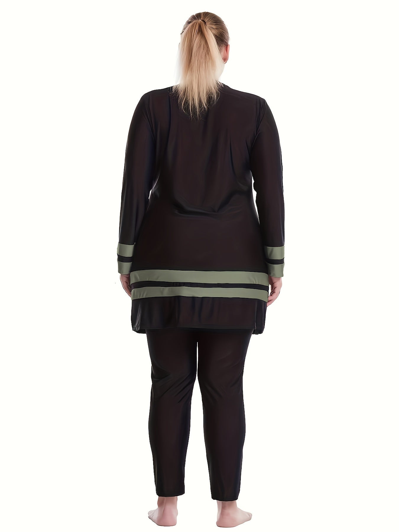 Скромный женский купальник с защитой от солнца, топ и штаны с длинным рукавом, полоски, полиэстер, эластан