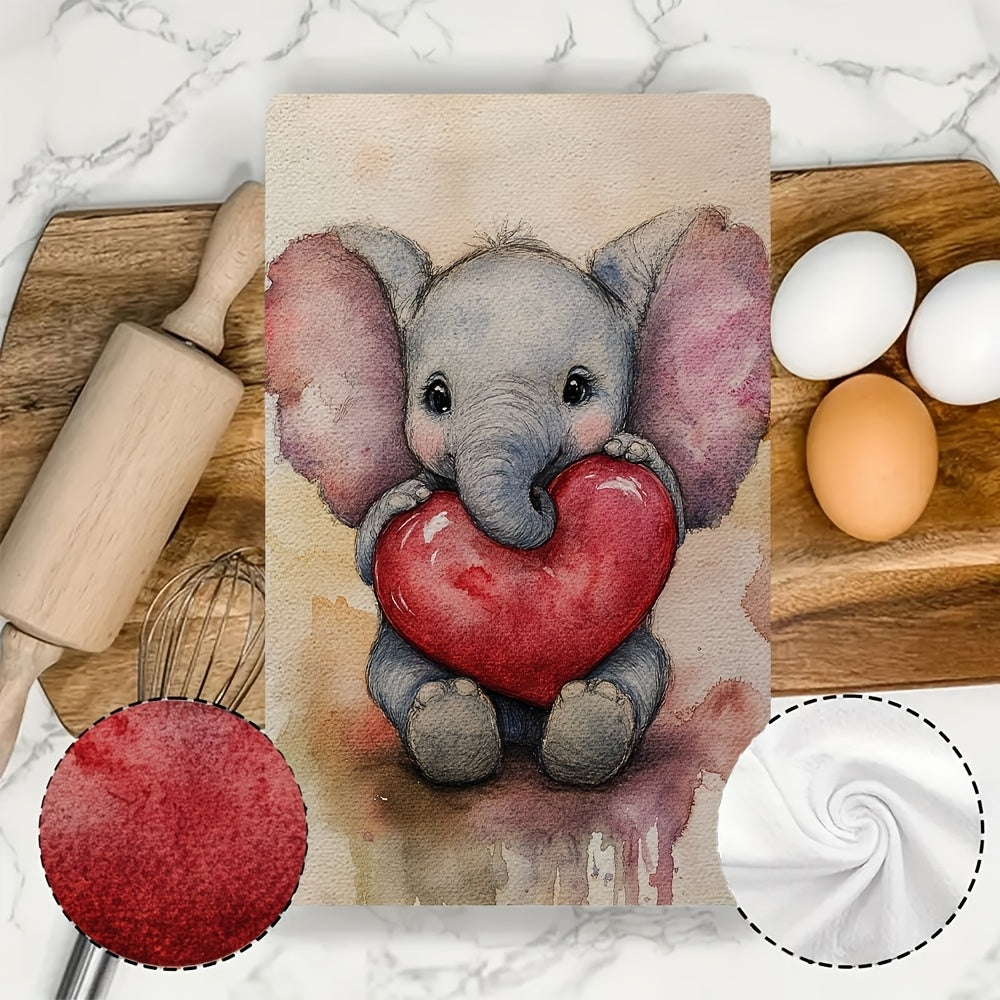 Pair of Soft Kitchen Towels 40x60cm Baby Elephant Print Absorbent Dish Towels