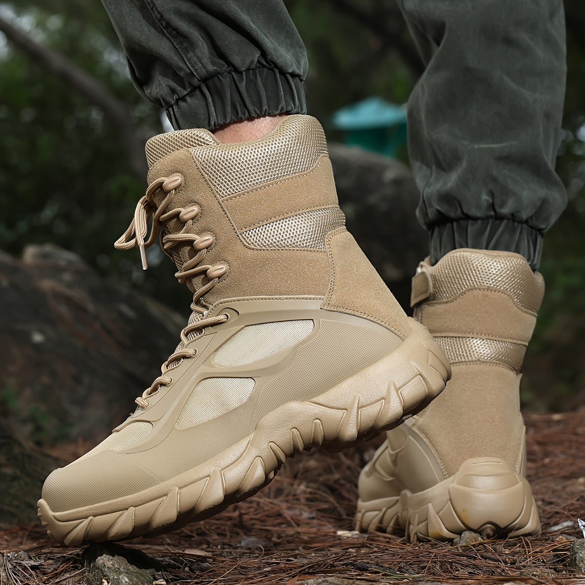 Men's Tactical High-Top Boots Lightweight All-Season Sports Zipper Lace Closure
