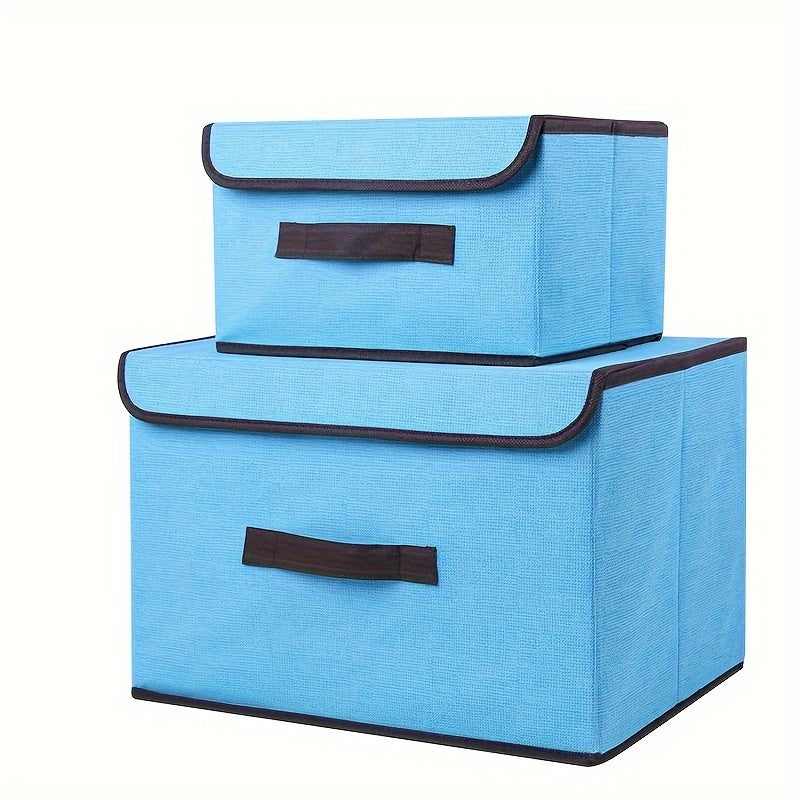 Set of 2 Linen Storage Boxes for Cosmetics Stationery and Clothing Rectangular Non-Waterproof