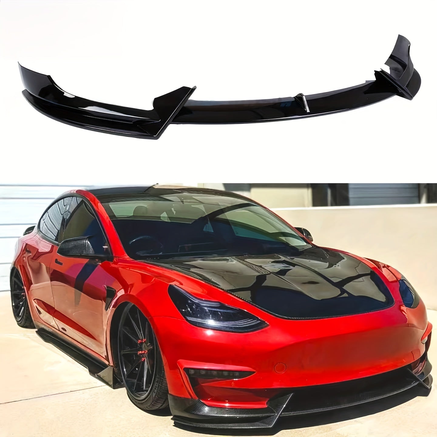 Front Lip Splitter Kit for Tesla Model 3 Glossy Black Carbon Fiber 3pcs