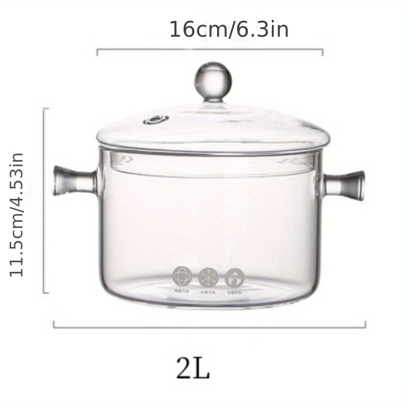 Glass Stockpot Set 3 Sizes 14cm 15cm 16cm Clear Glass Cooking Pot