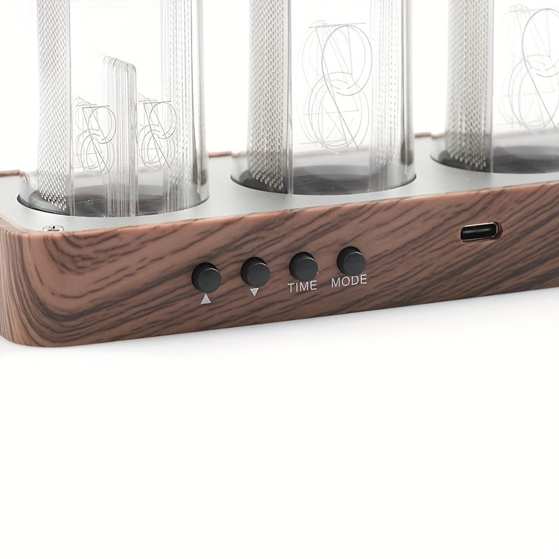 Digital Nixie Tube Clock with Wi-Fi Calibration Alarm and RGB Display in Walnut Finish