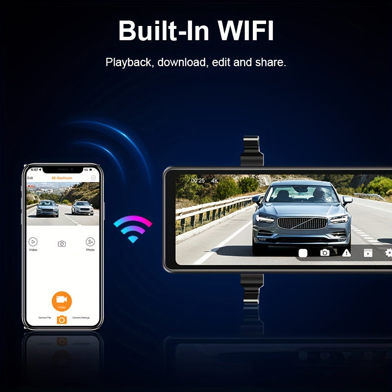 30.48cm Ikki tomonlama Dash Cam GPS bilan 4K oldi 1080P orqa OLED displey WiFi G-sensor