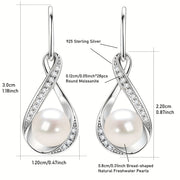 Pearl Earrings with Moissanite Stones 8mm Freshwater Beads in Silver