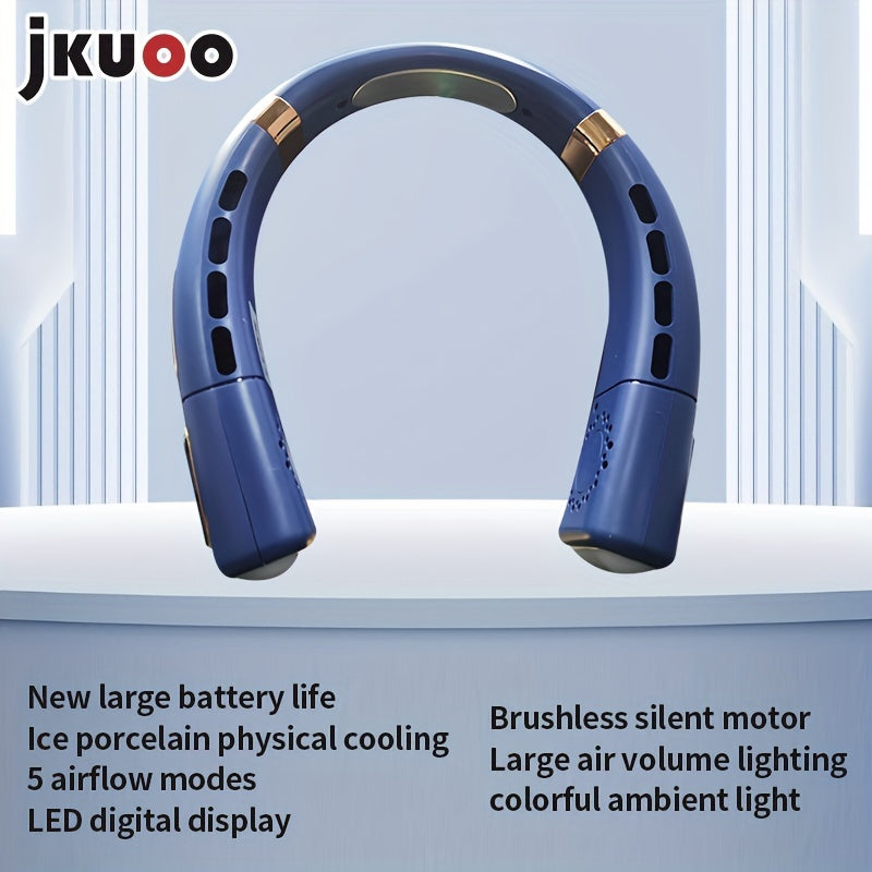 Portable Bladeless Neck Fan with Dual Motors LED Display Hands-Free Rechargeable USB for Travel Outdoor