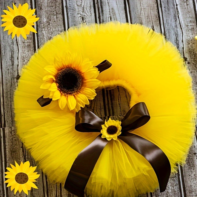 Baby Photography Outfit Set with Sunflower Tutu Skirt and Flower Headband for Photoshoots and Parties