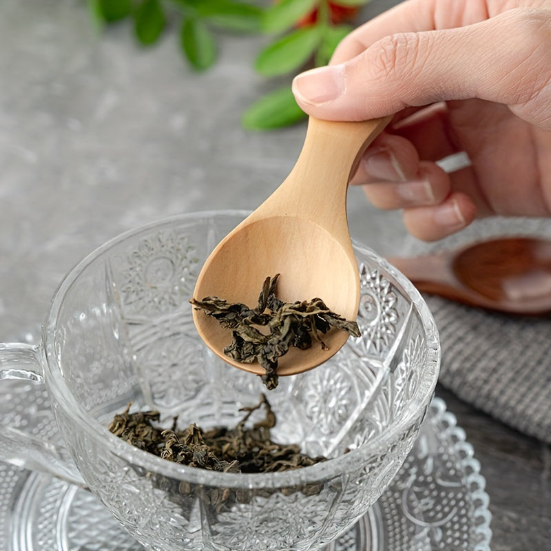 Mini Wooden Spoon for Ice Cream Tea Coffee - Wide-Mouth Short Handle Seasonings Sugar Salt