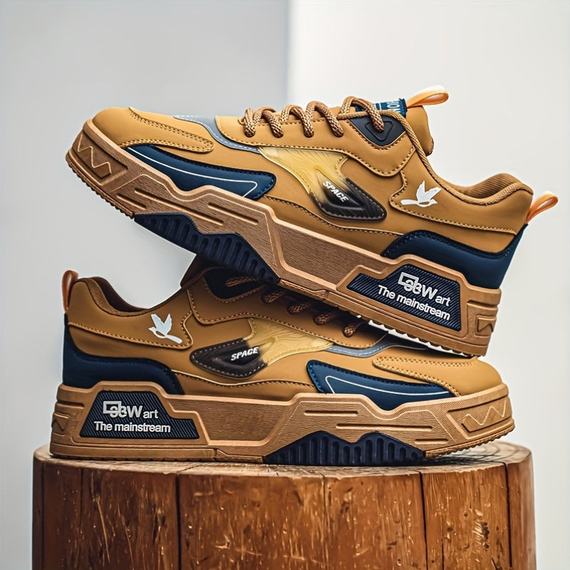 Men's Solid Color Low Top Skateboard Sneakers Lace-Up Casual Shoes