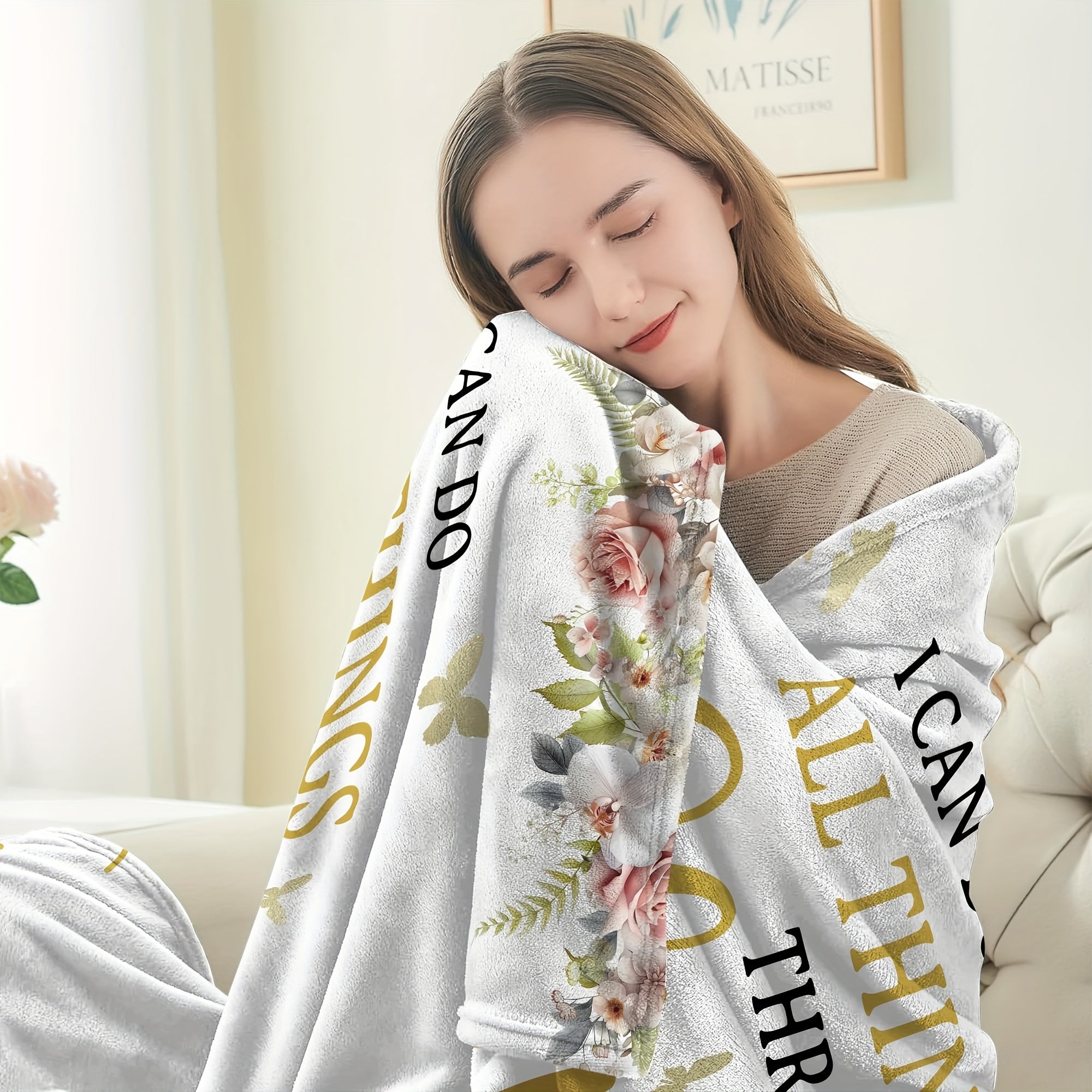 "Плед для женщин с христианской верой - современный стиль, универсальный молитвенный платок на все сезоны, изготовленный из машинно-стираемого трикотажного полиэстера с дизайном вдохновляющего библейского стиха"