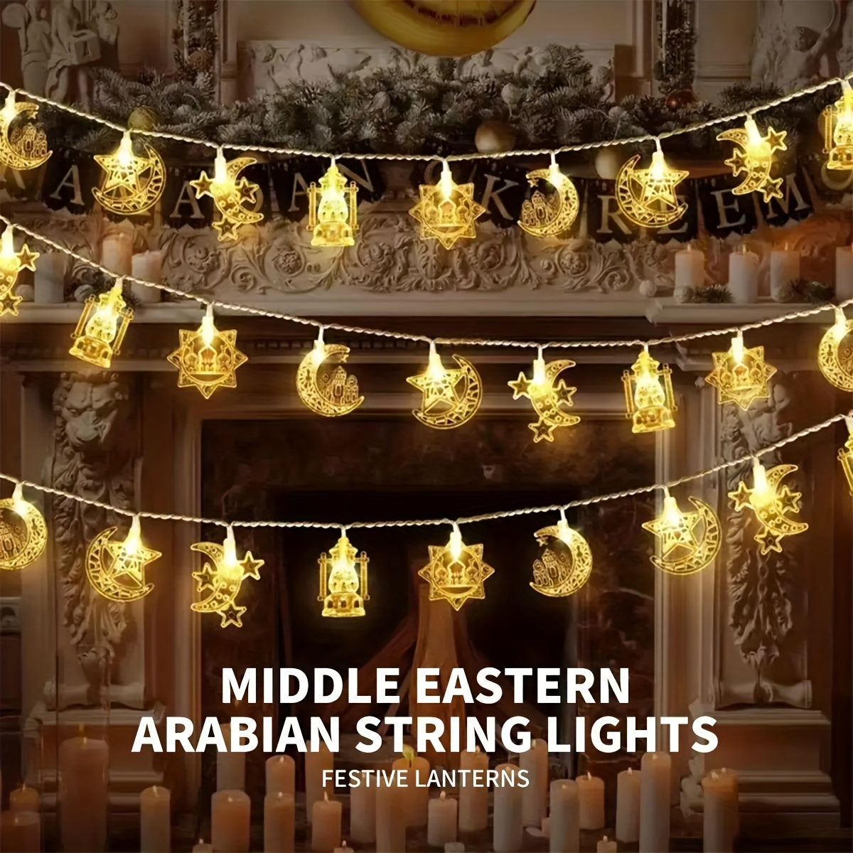 Battery-Powered LED String Lights with Palace Lanterns Stars Moon Castle Design for Festivals and Celebrations