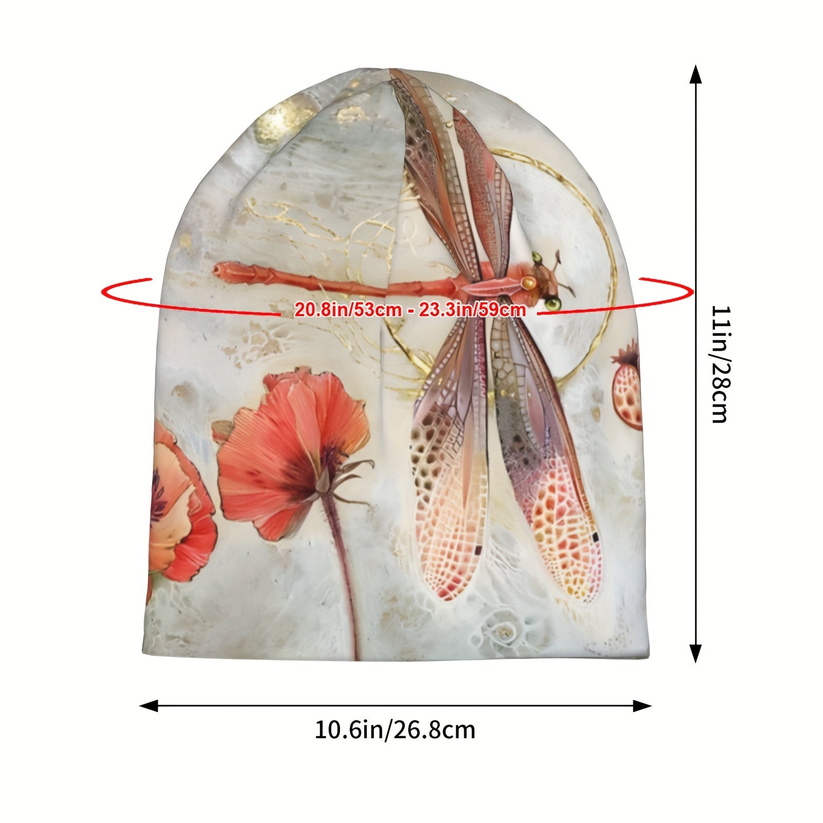 Men's Dragonfly Print Knitted Beanie Warm Hat for Autumn Spring Boho Style