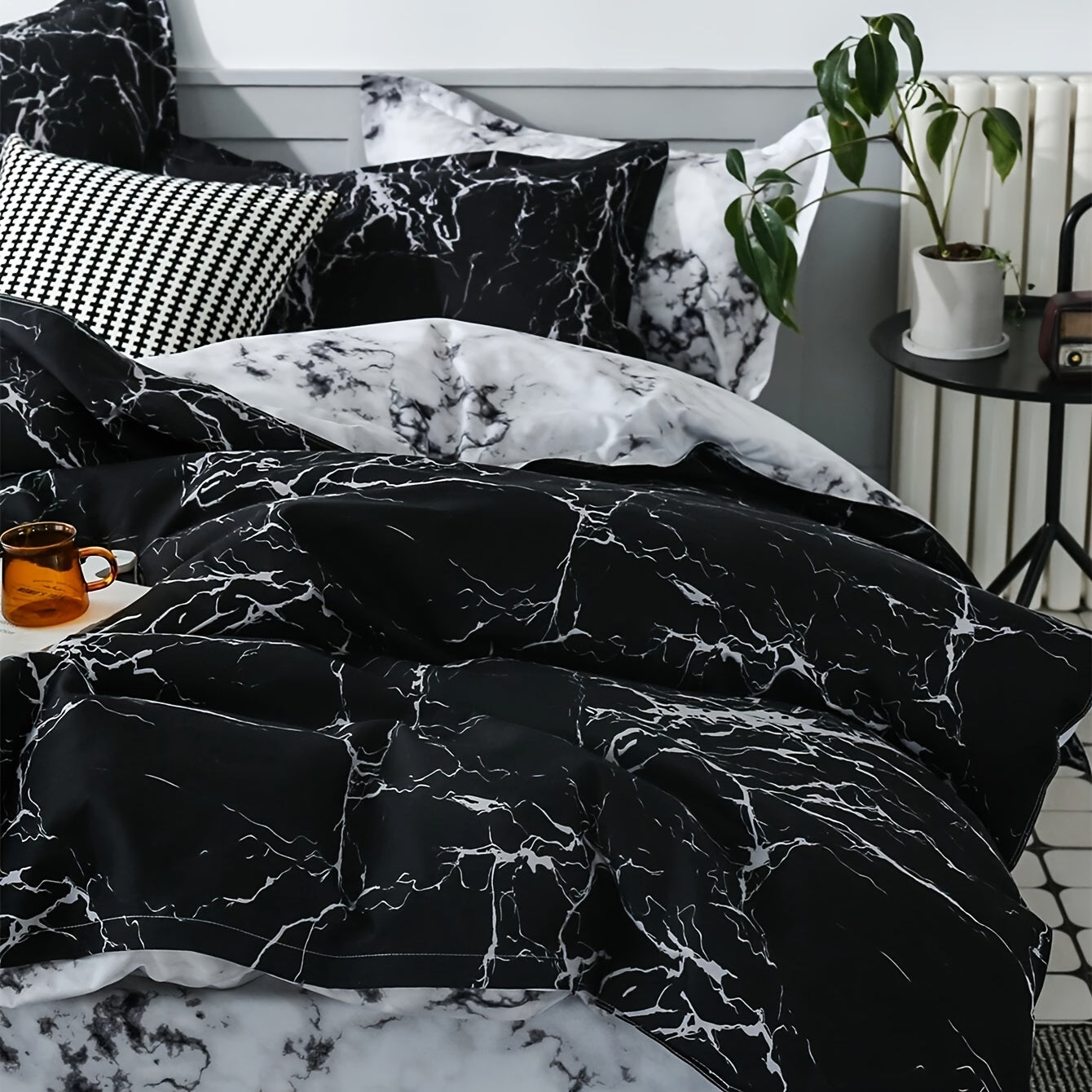 Black Marble Duvet Cover Set with Pillow Cases Soft Bedding 2 or 3 Pieces