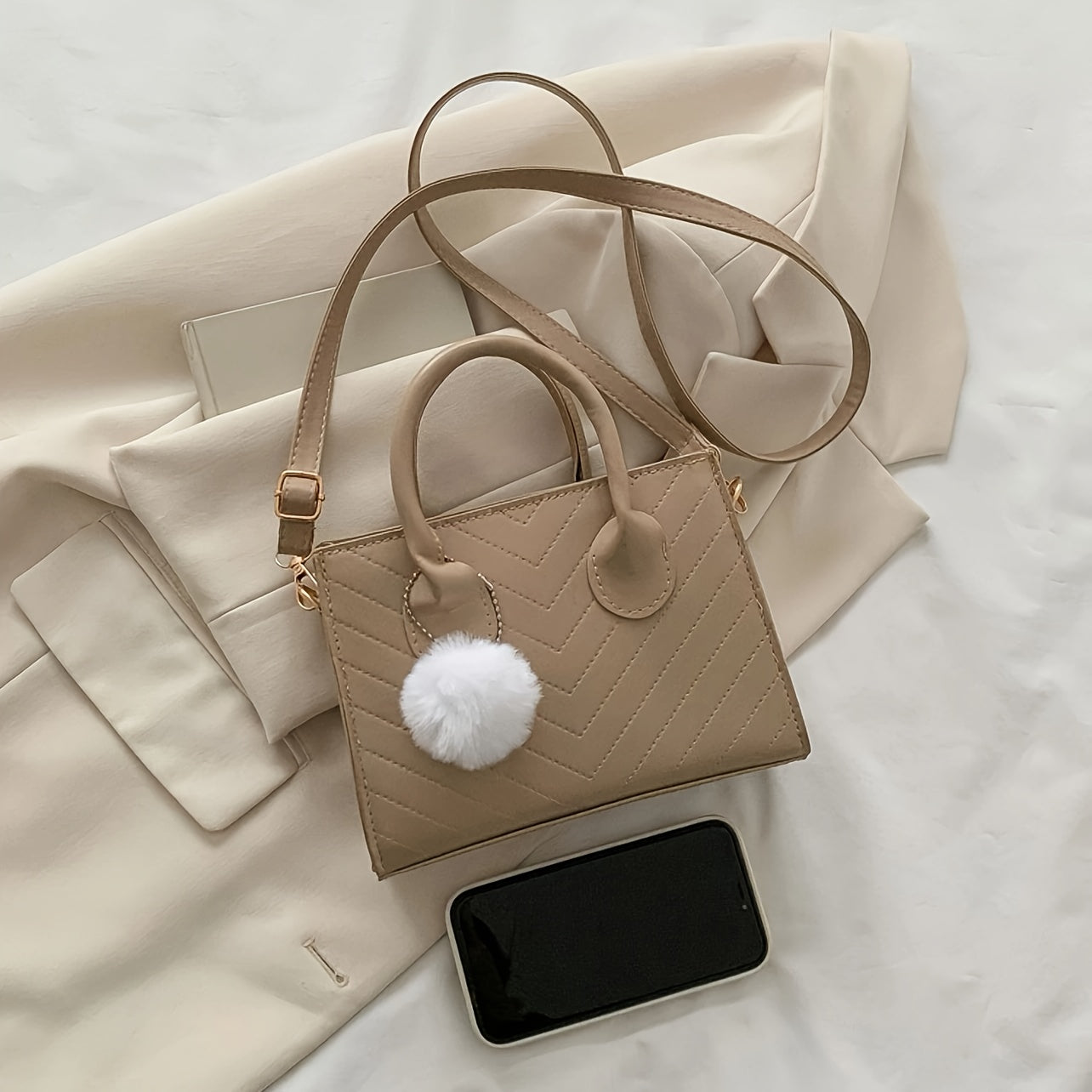 Square Chevron Pattern Handbag for Women Mini Crossbody Zipper PU Leather