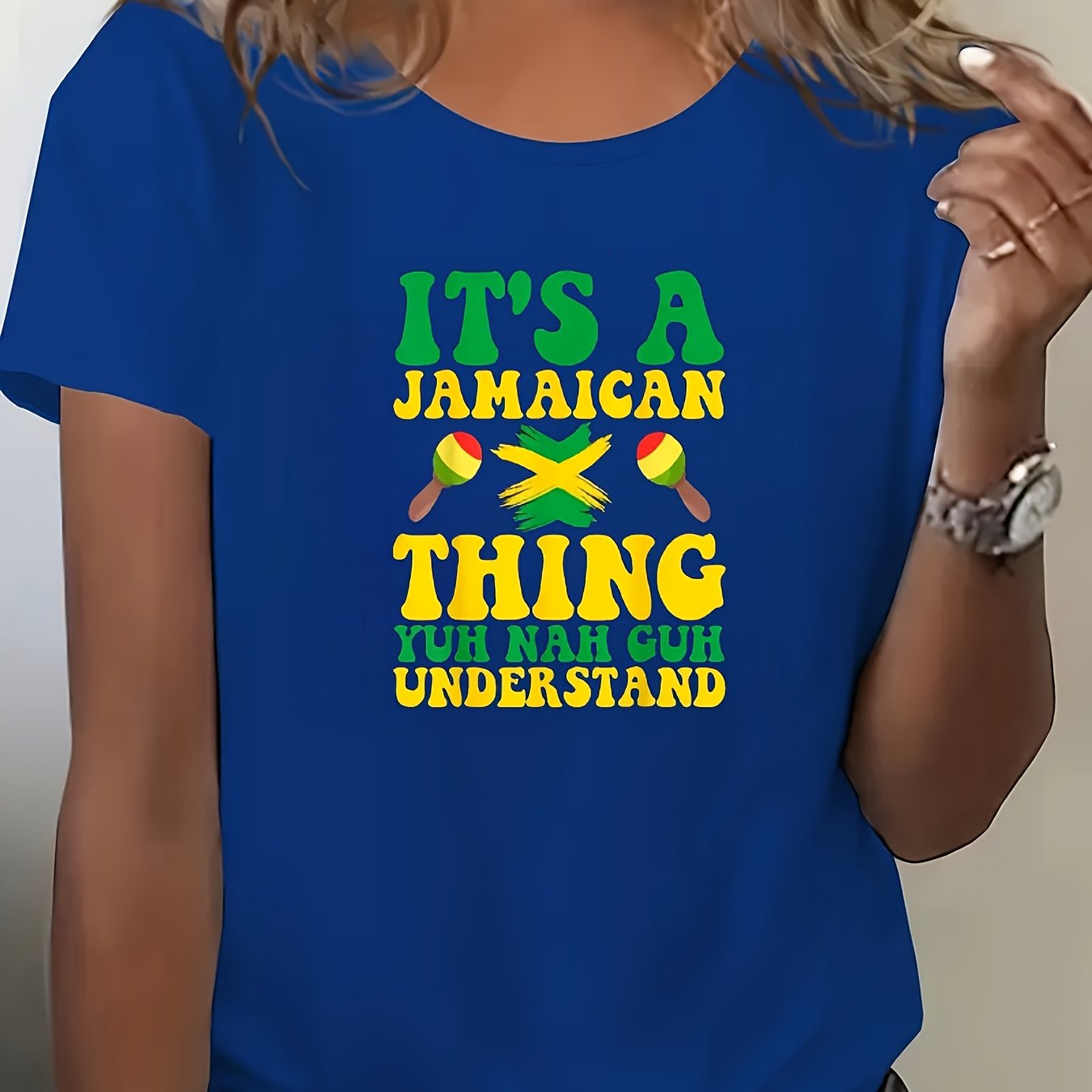 Camiseta gráfica con bandera de Jamaica para mujer, manga corta, top casual negro