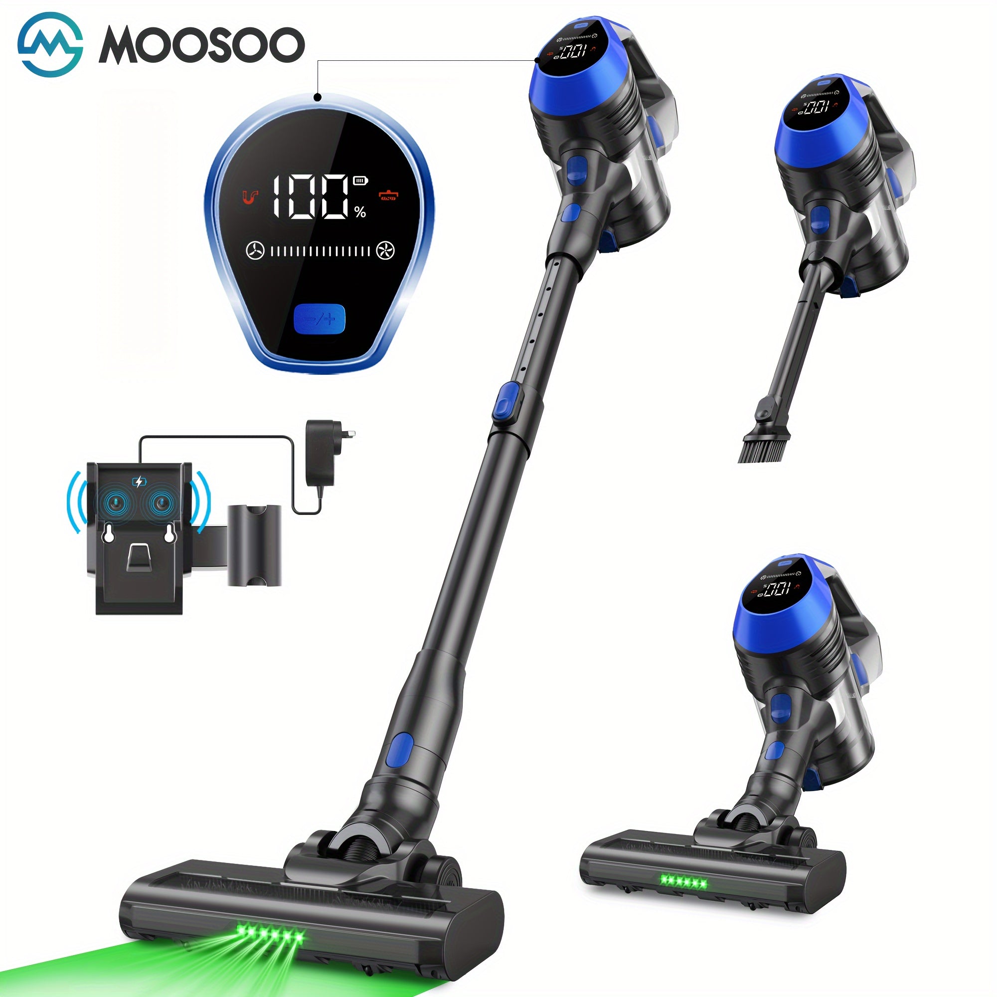 Raqamsiz tayoq changyutgich, raqamli displey bilan, 130W tortish kuchi, qattiq pol va hayvon tuklari uchun