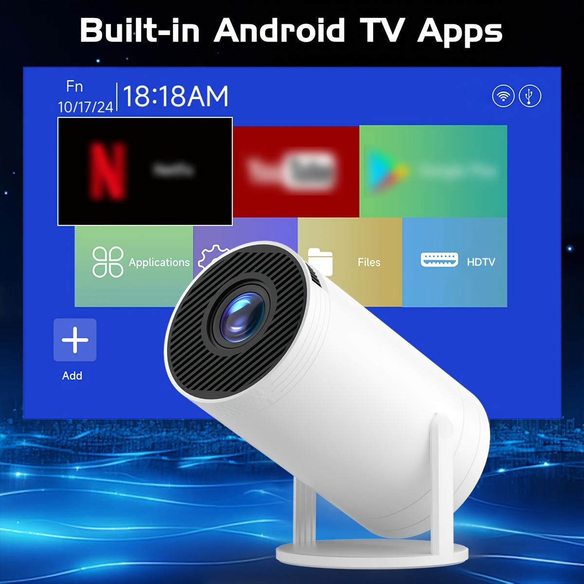 Мини портативный беспроводной видеопроектор 4K HD с встроенными ТВ-приложениями