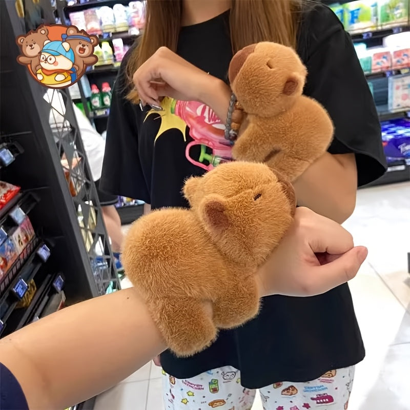 Cute Capybara Plush Toy Wristband Dark Brown Guinea Pig Keychain for Kids and Adults