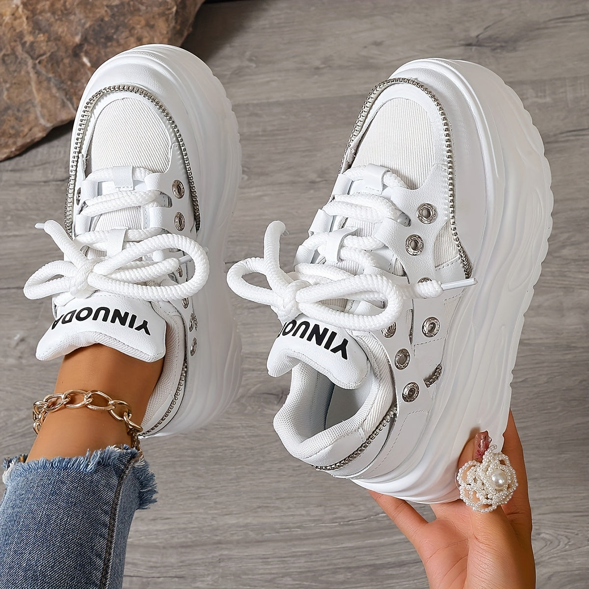 Women's Chunky Platform Sneakers Mid Top EVA Lace-Up Fashion Shoes