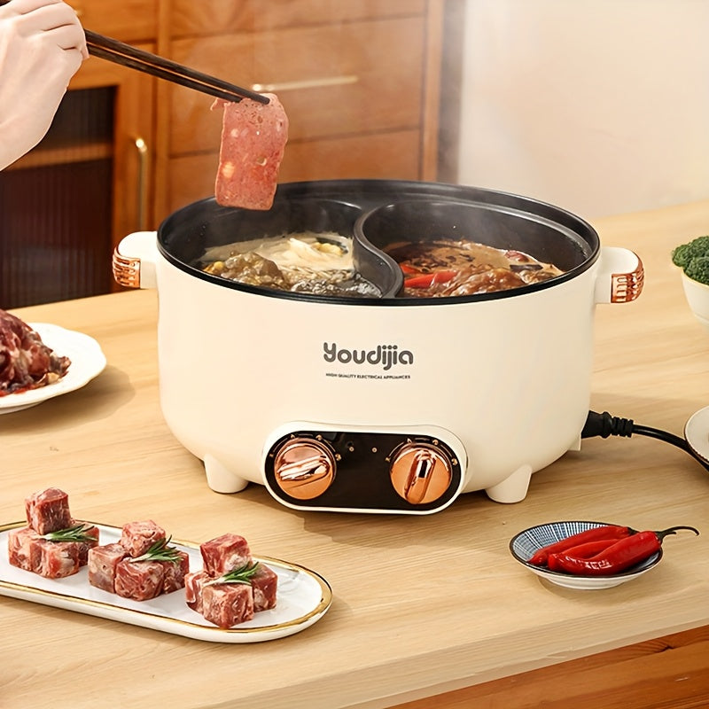 Yevropa rozetkali elektr hotpoti, yopishmaydigan elektr wok, ikki bo'limli, mustaqil harorat nazorati, bug'lash, qaynash va uyda pishirish uchun ideal. Stainless steel material.