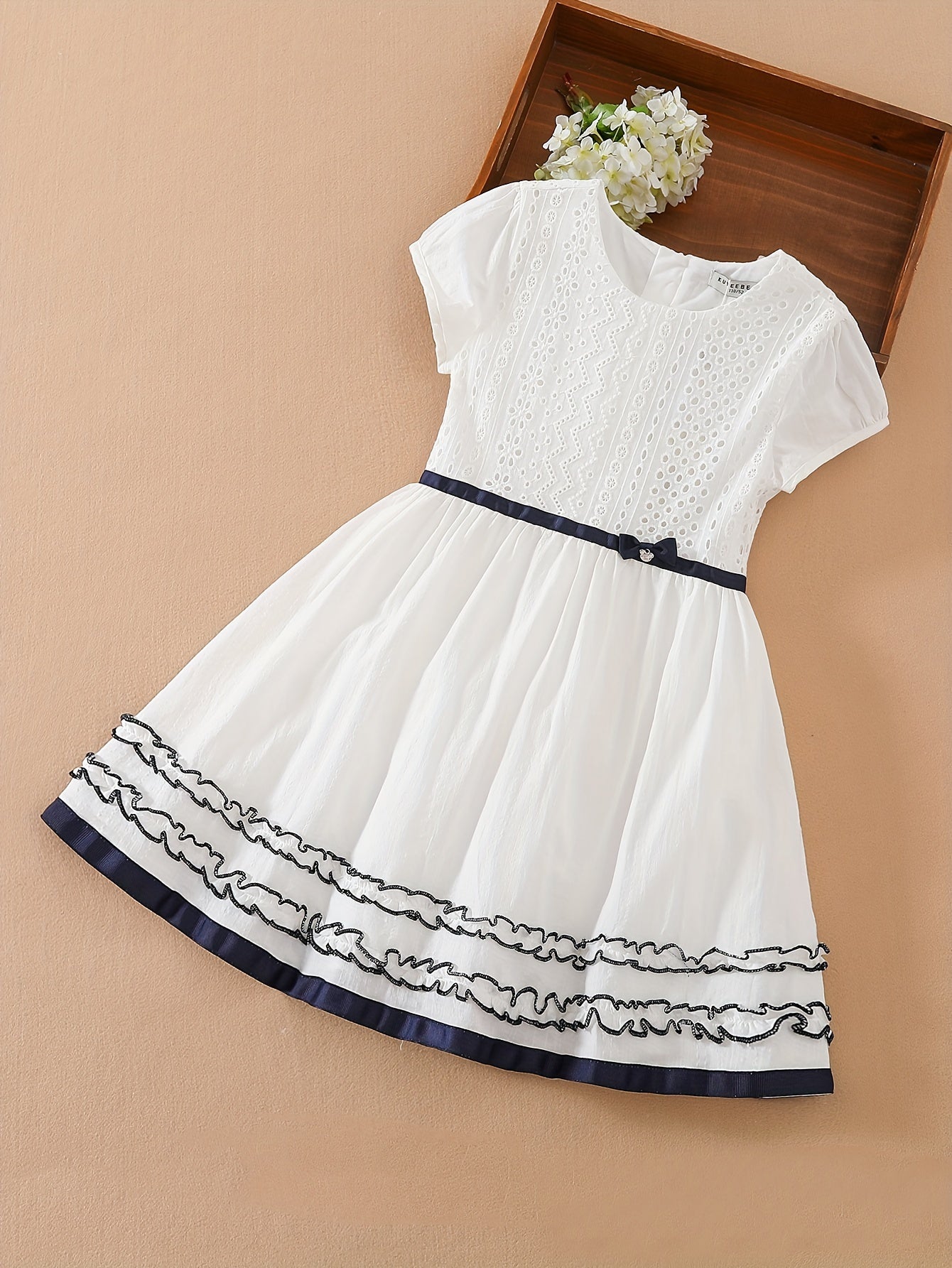Girls Summer Cotton Princess Dress White Short Sleeve Elegant Kids Dress for Special Occasions