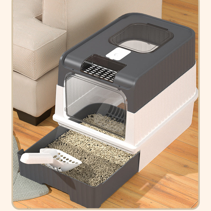 XL Enclosed Cat Litter Box with Drawer Odor-Resistant Easy to Clean Rectangular Polypropylene