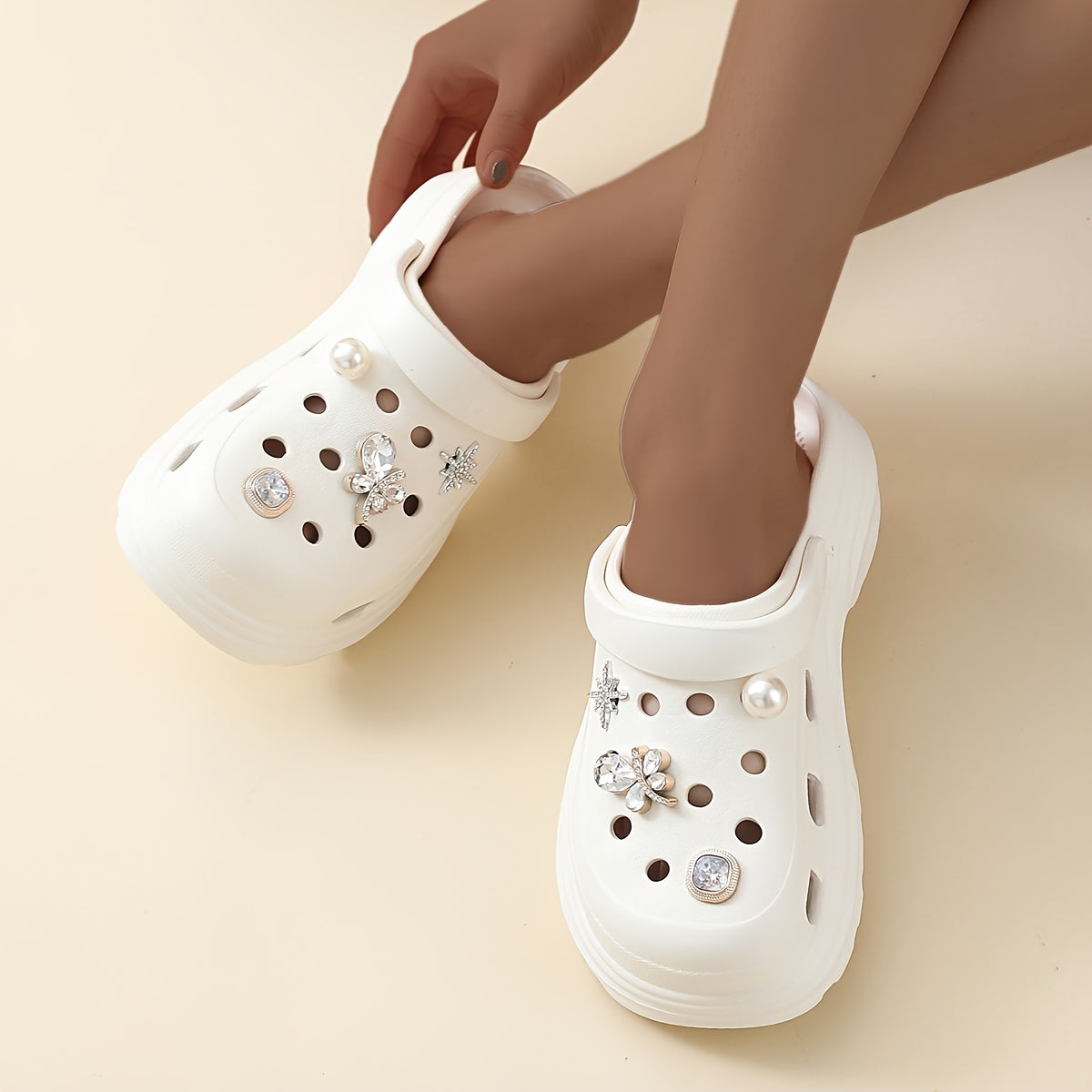 Women's Platform Sandals Non-Slip EVA Cushioned Insole Beige Black White