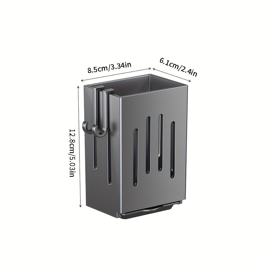 Wall-Mounted Plastic Utensil Holder with Drain Tray for Kitchen Storage