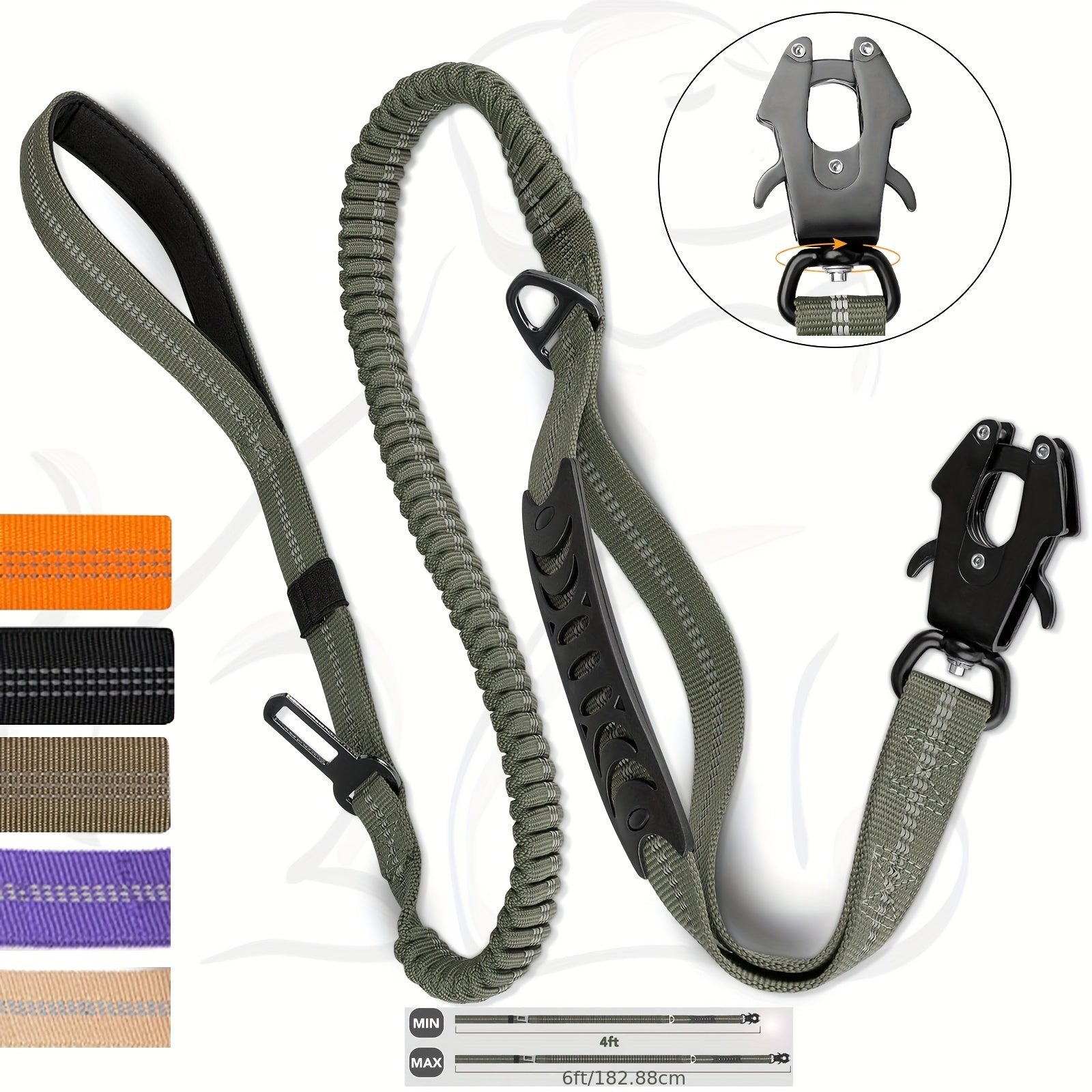 Durable Tactical Dog Leash with Quick Release Carabiner Reflective Nylon for Medium to Large Dogs