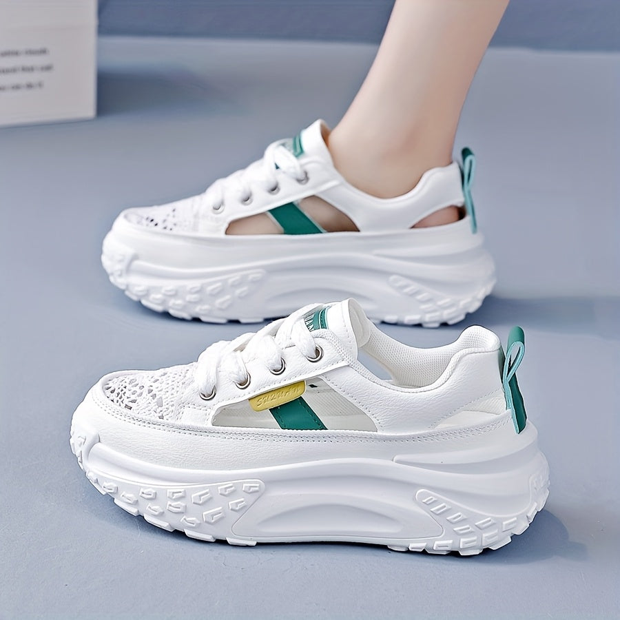 Women's Breathable Mesh Sneakers Summer Walking Shoes Casual Lace-Up Beige Black