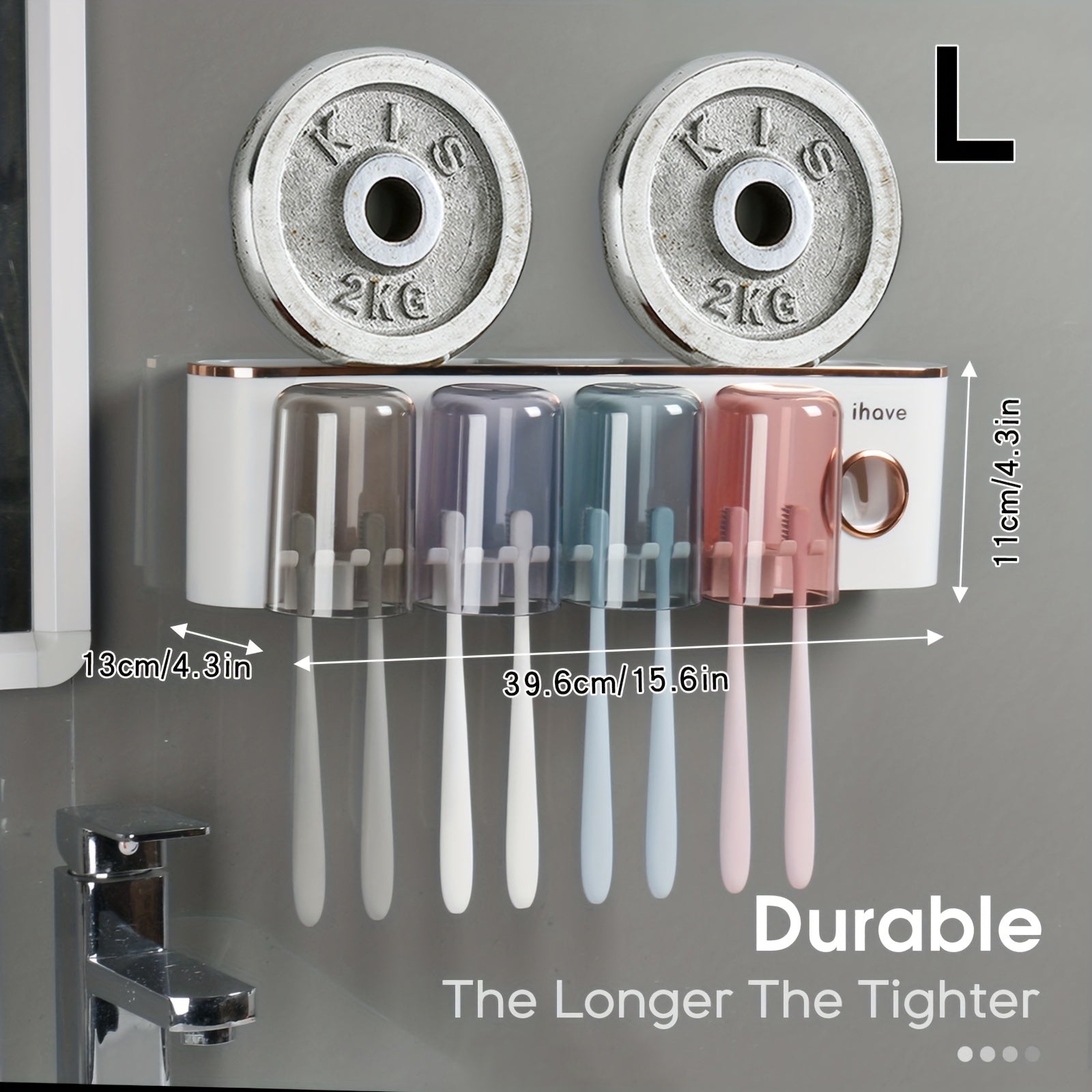 Wall-Mounted Bathroom Toothbrush Holder with Dispenser and Tumbler Set