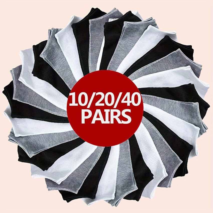 Women’s Crew Ankle Socks 10/20/40 Pairs Breathable Solid Cotton Polyester