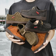 Men's Casual Loafers Leather Solid Color Low Top Comfortable Anti-Slip Shoes