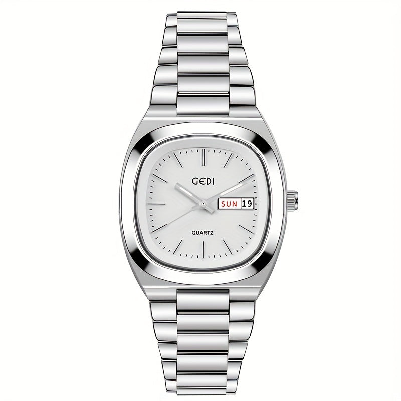 Women's Square Stainless Steel Watch with Quartz Movement Analog Calendar Date
