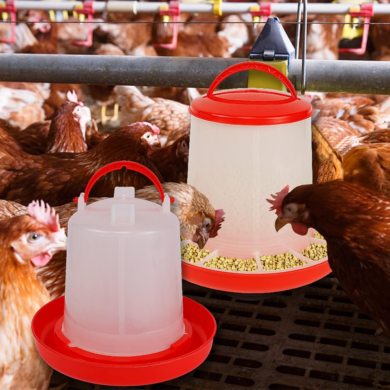 2-Pack Plastic Poultry Feeder and Waterer Set for Chickens 453.59g Feed 1.5L Water