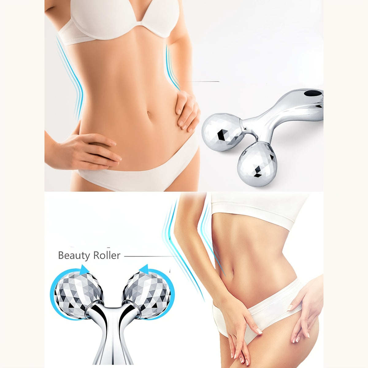 3D qo'lda rulonli massager va Y-shaklidagi yuz va bo'yin uchun relaxatsiya asboblari, kumush to'plam