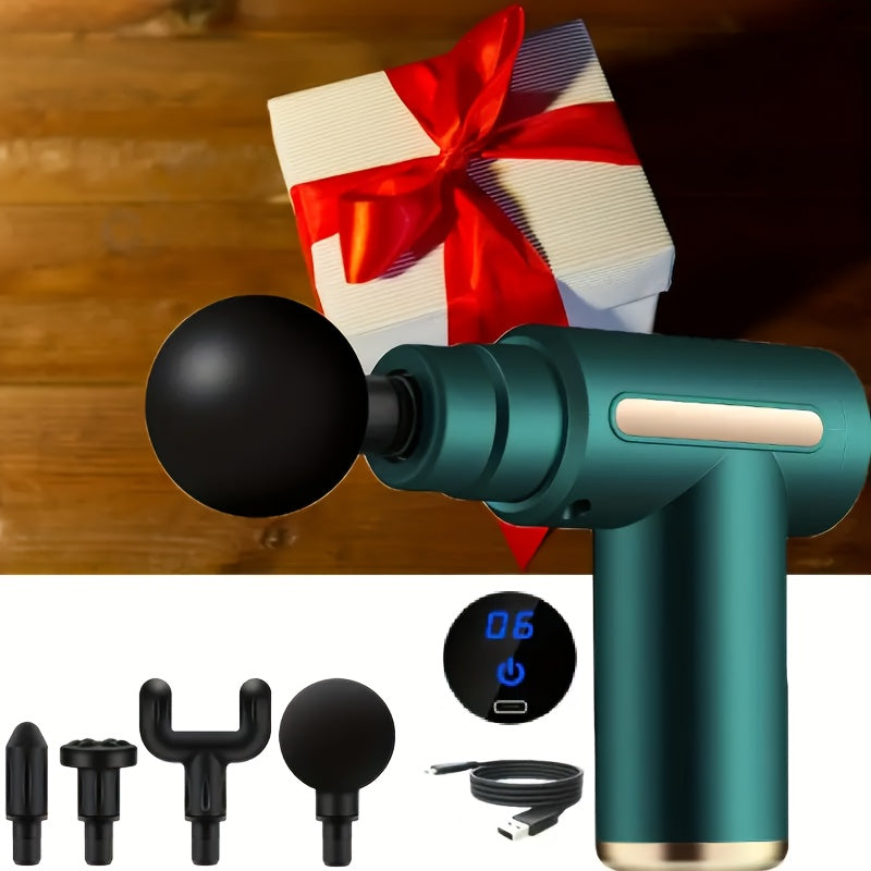 80W MiniPro USB Rechargeable Massage Gun with 4 Attachments Portable Handheld Black and Gold