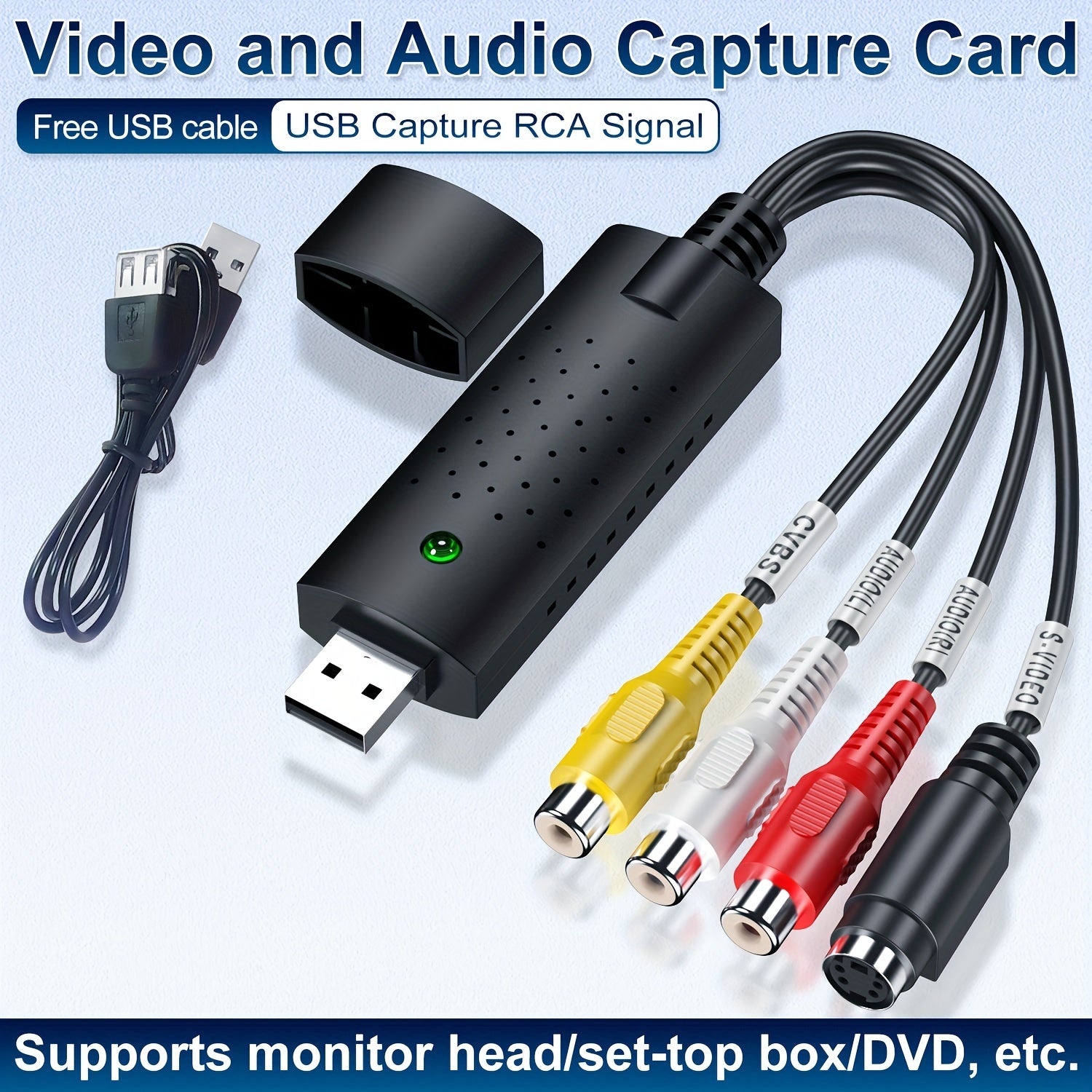 USB Video Capture Card RCA to HD 720P for VHS VCR Hi8 DV Tapes Compatible with PC Mac