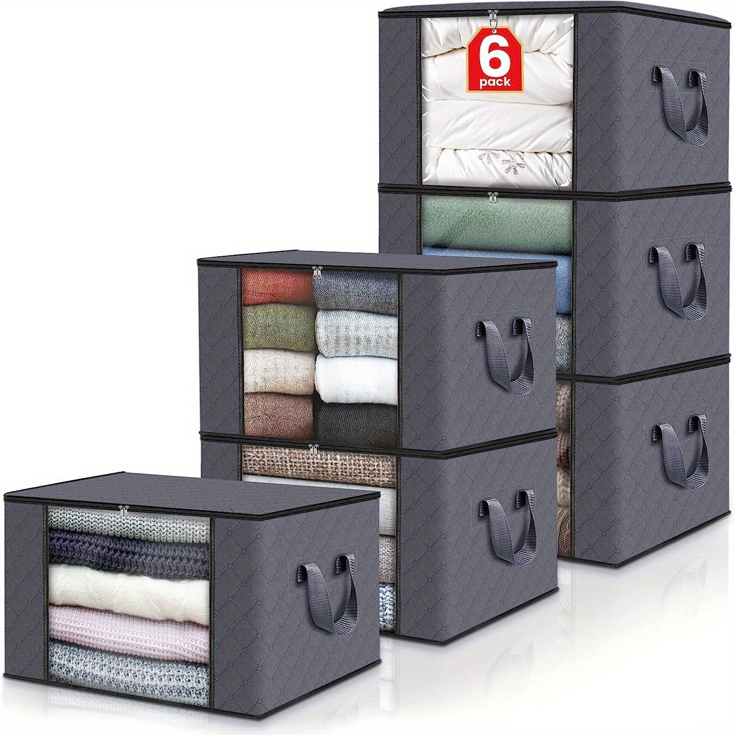 Foldable Fabric Storage Bins Set of 3 or 6 for Closet Organization in Bedroom Dorm