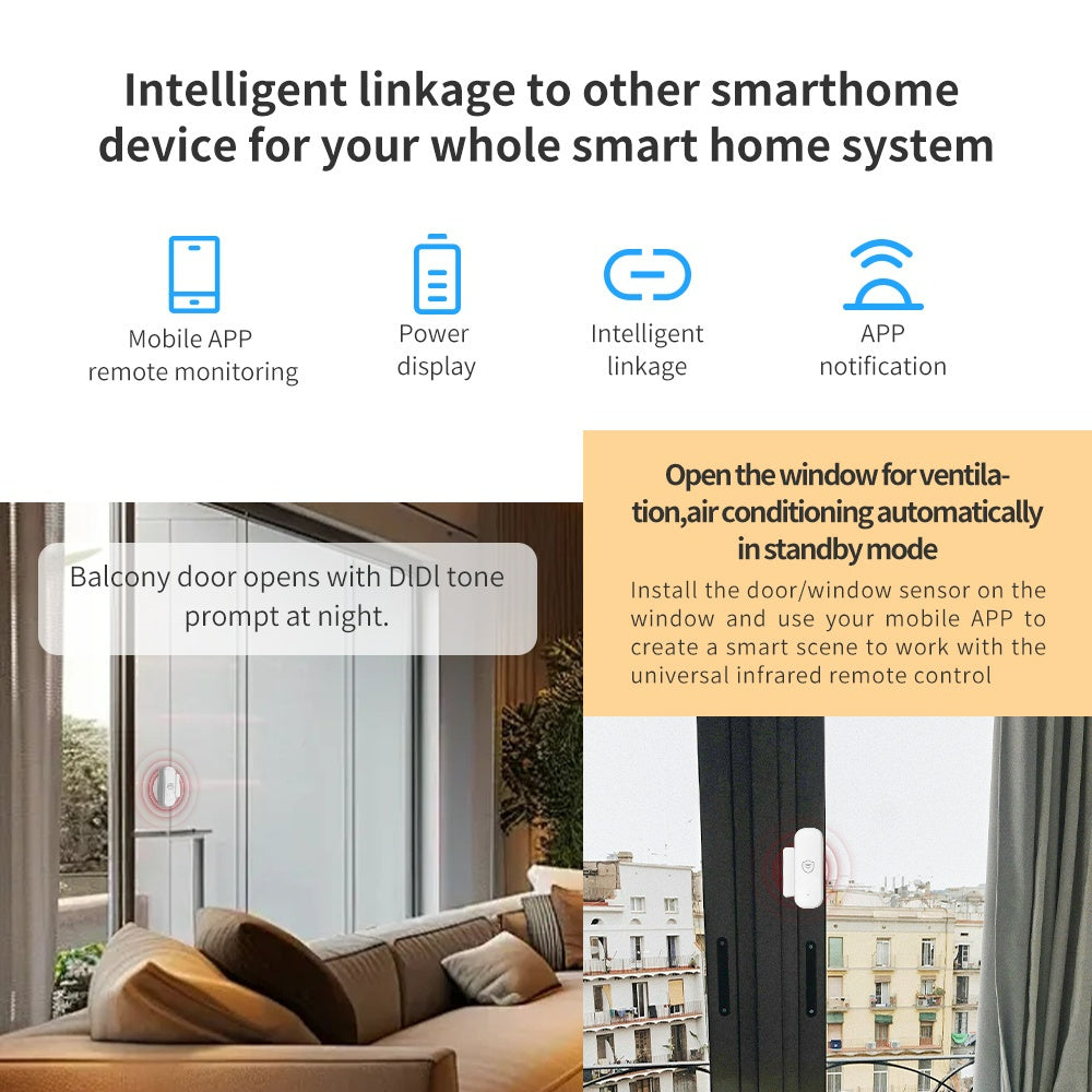 Tuya Aqlli Eshik Sensori: Eshiklar, Derazalar, Muzlatgichlar uchun WiFi Xavfsizlik Signali - Alexa va Google Assistant bilan ishlaydi, Oson o'rnatish, Batareya talab qilinmaydi, Hayvonlar uchun qulay, Chiroq to'sig'i, Uy